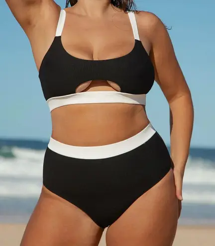 Berlook Contrast Trim Plus Size Bikini Set Black