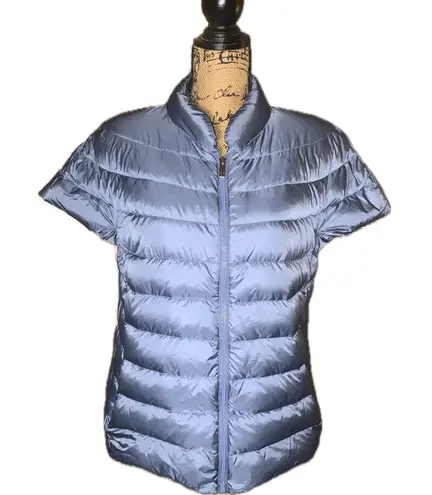 Martha Stewart Dusty Blue Down Insulated Zip Puffer Vest Short Sleeve Jacket M Size M
