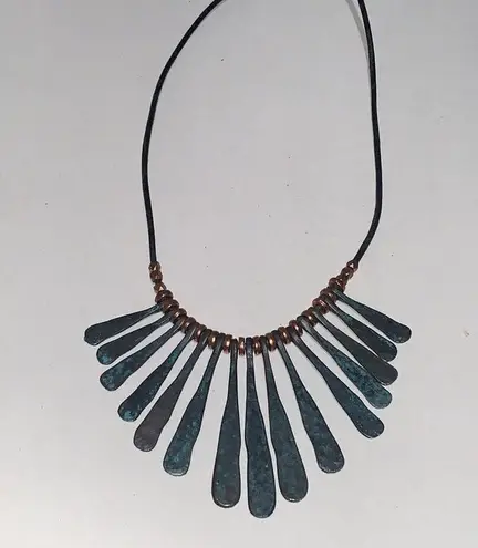 Graduated Hammered Copper Chimes on Leather Necklace, Rocker Style, Musician Black