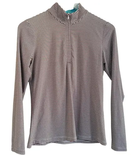 J McLaughlin Womens XS Striped 1/4 Zip Pullover Catalina Cloth Long Sleeve Brown