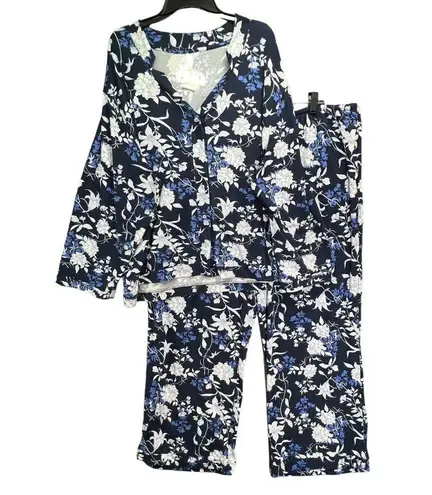 Flora Nikrooz  Pajamas Women Plus Size 3X Blue Floral Soft 2 Piece Sleepwear Set