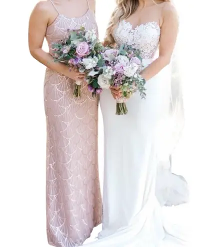 Sorella Vita Bridesmaid Dress Rose Gold Sequin Maxi Gown Sleeveless Formal Sz 2