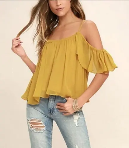 NEW Lulus Got Me Moving Golden Yellow Off