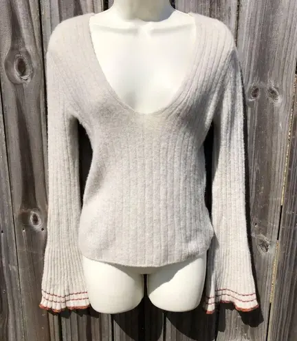 Free People  Anthropologie Small Wool Flared sleeve sweater top Gray May Morning