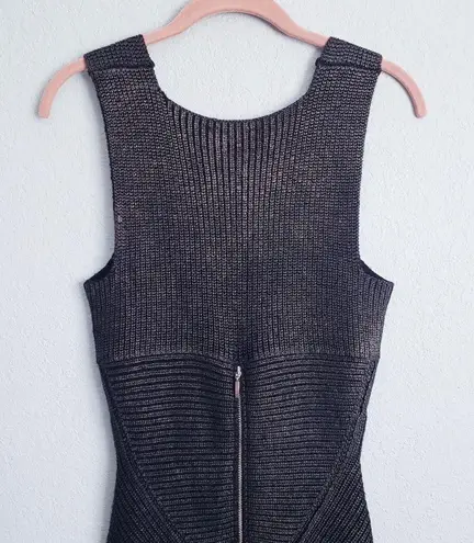 Mara Hoffman Mara Huffman Black Metallic Knit Ribbed Bodycon Dress with Zipper Details