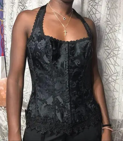 Vtg Classic black floral lingerie top corset Size L