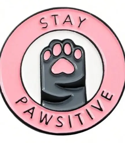 NWT Stay Pawsitive Kitty Cat Paw πΎ Pink & Gray Enamel Lapel Pin Brooch NWT πββ¬