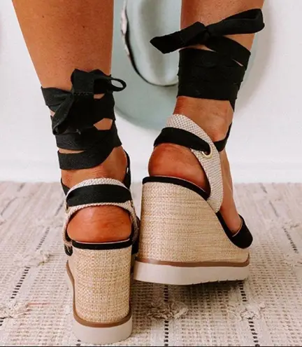 Soda Black Ballerina Wedge Platform