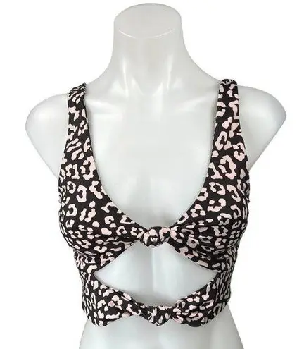 Beach Riot Black Cream Animal Leopard Print Knot Athletic Sports Bra Top Size M