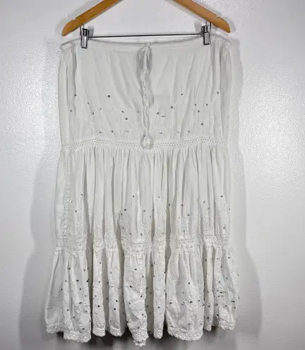 Kommotion NY White Cotton Skirt Embroidered Tiered Bohemian Beach Cover Up M Size M
