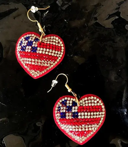 Patriotic Rhinestone Earrings Heart Labor Day July 4th Veterans Memori…