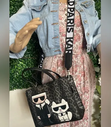 Karl Lagerfeld Paris Mini Tote Leopard Crossbody – Black/Grey