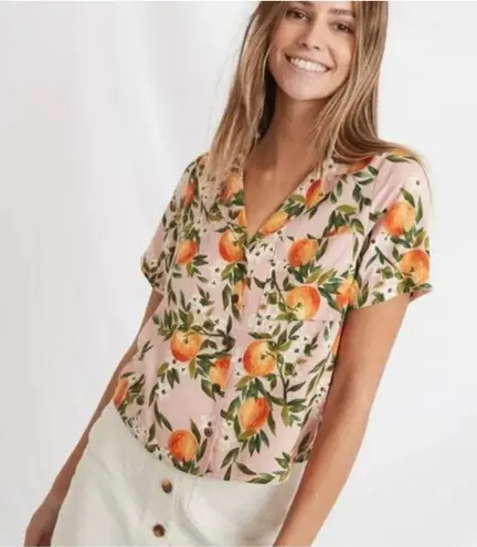 Marine layer EUC Pink Citrus Print Short Sleeve Lucy Top, Size Medium