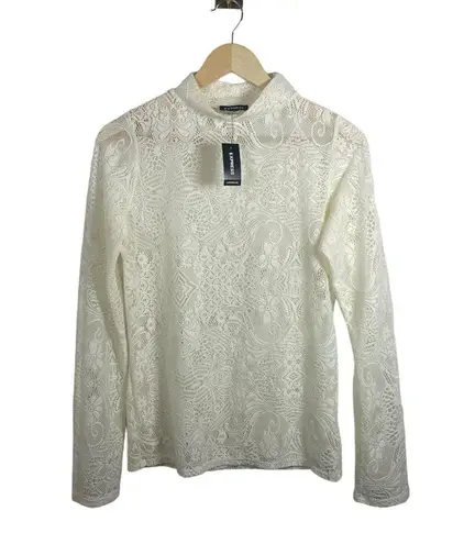 EXPRESS NWT  Lace Mock Neck Long Sleeve Sheer Top in Ivory Size M