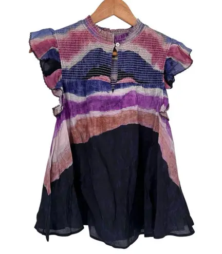 Chufy Northern Lights Kaia Navy Watercolor Top size Small Ruffle Tie Dye Stripes Blue