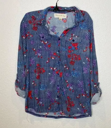 French Laundry Women’s Button Down Blouse Roll Tab Long Sleeves Floral EUC Sz M
