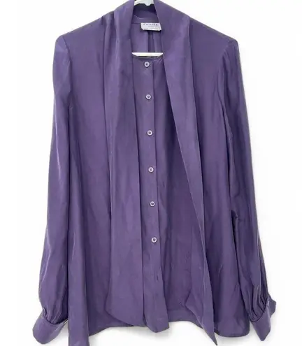 Frame X Revolve| M | Tie Neck Top Blouse Wine Purple button-down Women's Silk