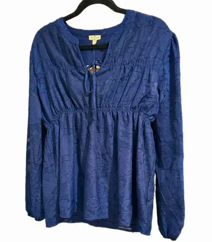 Mason & Belle NWT Boutique Top Navy Lace Blouse Long Sleeve Cinched Waist Sz L
