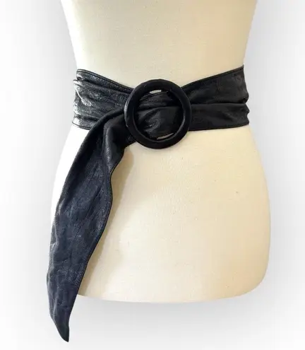 HYDE Collection H16021 Black Wrap Around Wide Round Buckle Obi Belt M