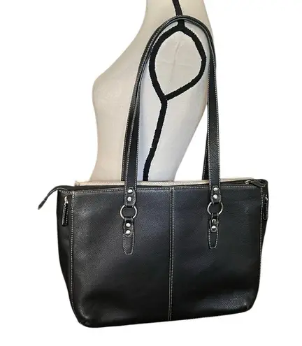 Buxion Genuine Black Pebbled Leather Laptop/Tablet Satchel Bag.