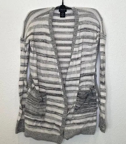 Calvin Klein Jeans  Gray White Striped Open Front Knit Cardigan Lightweight