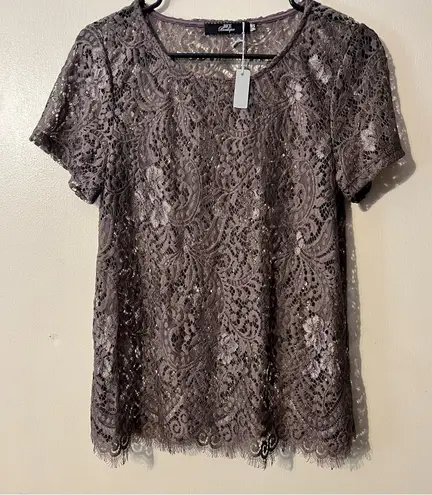 BKE Purple Lace Short Sleeve Blouse