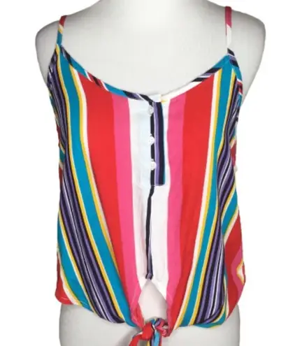 Full Tilt  Red Multicolor Stripes Spaghetti Strap Tie Front Summer Top M