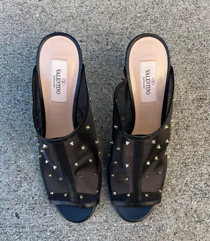 Valentino Garavani Valentino Rockstud shining mesh studded mules slide sandal size IT 37.5 NIB