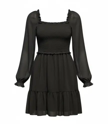 Wilfred Aritzia Tempest Mini Dress Black Smocked Bodice Tiered Chiffon Small