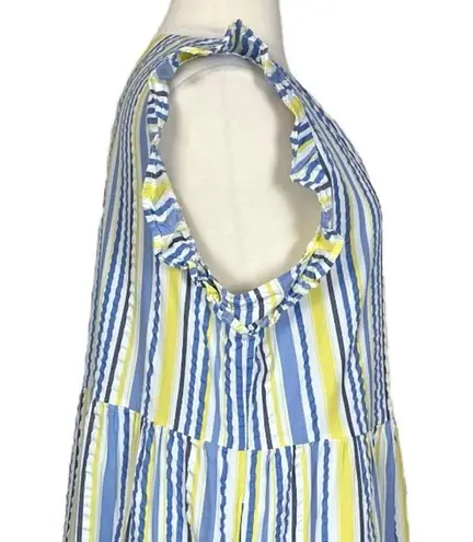 Time And Tru Dress V-neck Ruffle Sleeve Yellow Blue Stripe Women’s Size XXL
