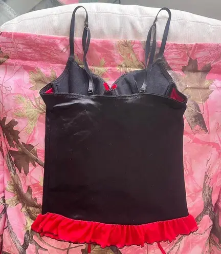 vintage coquette grunge red and black bustier silk lace up corset