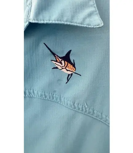 Guy Harvey Shirt Women's M Blue Button Down Fishing Hiking Gorpcore Performance