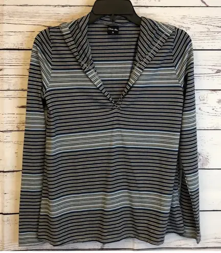 Eleven Star Striped Hoodie Pullover V Neck Long Sleeve Casual Top Women's Size m Blue Size M
