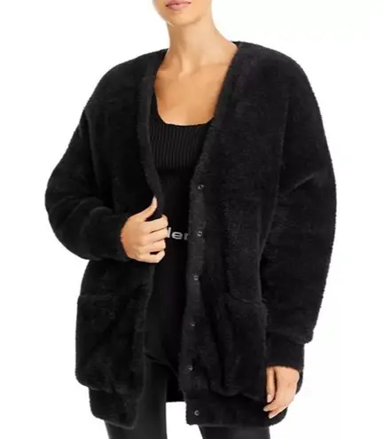 Alexander Wang New V-Neck Faux Fur Cardigan w/Quilted Lining in Black Size L NWT