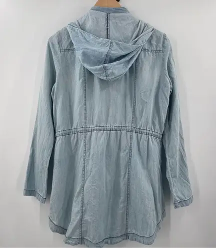 Jack by BB Dakota  Jacket Small Chambray Hi-Low Hooded Zip Up Lightweight Casual