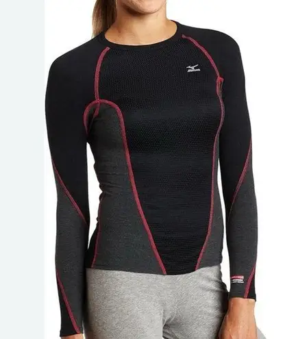 Mizuno Crewneck LS Running Shirt Color Black/Grey W Red Stitching Size M EUC