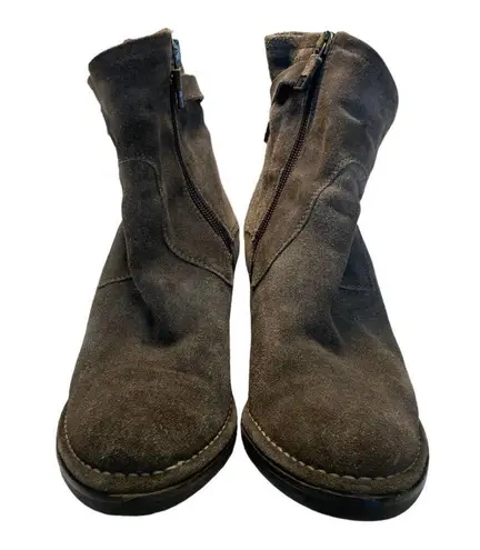 Alberto Fermani Booties 8.5 Leather Suede Almond Toe Block Heel Buckle Brown