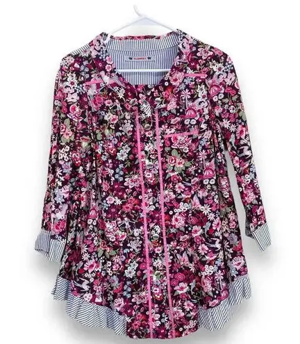 OLLEBOREBLA Floral Top Pink Japanese Street Fashion Blouse Eclectic Artsy Medium Purple