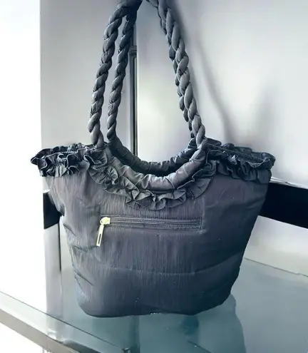 Pashmina Black Fabric Lightweight Handbag with 3D Satin Color Flowers ***Item: