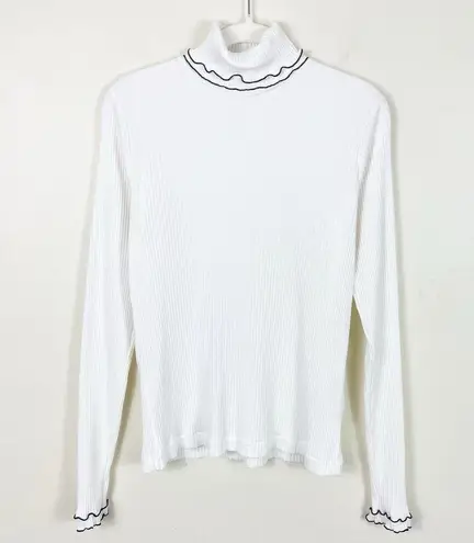 J.Crew  White and Black Long Sleeve Contrast Trim Ribbed Turtleneck Layering Tee