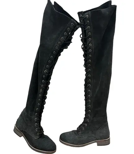 Free People  Boots Lace Up Zipper Over The Knee Retro Thigh High Combat Size 36/6