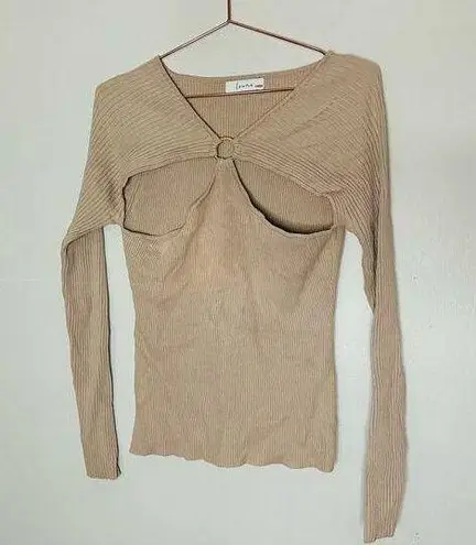LOUNA Tan Beige Long Sleeves Top Cutout Sweater Size Large