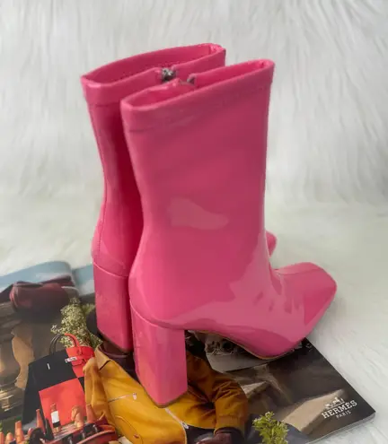 Cape Robbin Belinda Pink Faux Patent Leather Chunky Block Heel Ankle Booties Size 9
