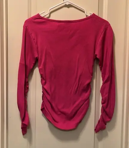 Newport News pink ruched rib knit top Size small