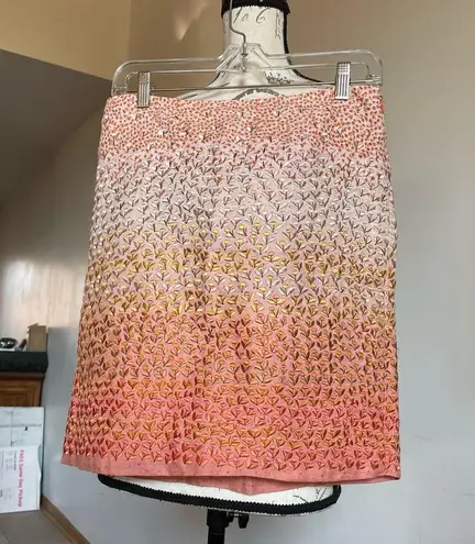 HD in Paris Anthropologie Ombré Embroidered Floral Linen Skirt - Size 4