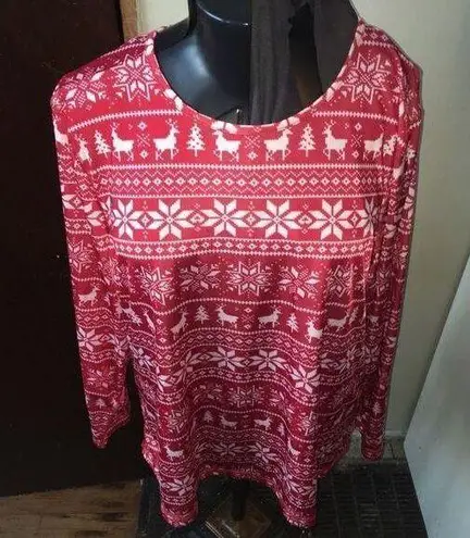 Lands'End  red and white Norwegian reindeer knit long sleeve shirt