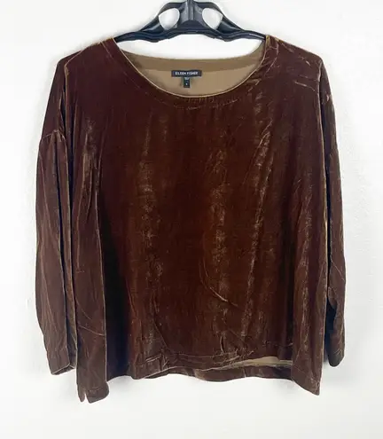 Eileen Fisher  Silk Blend Long Sleeves Velour Velvet Rustic Blouse, Size Small thumbnail 1