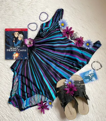 Women’s one piece colorful purple blue black bathing suit Multiple Size 10