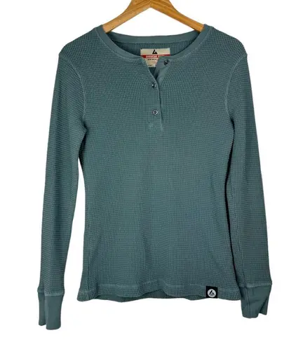 American Giant Henley Waffle Thermal Knit Long Sleeve Shirt Sz Small Blue Green
