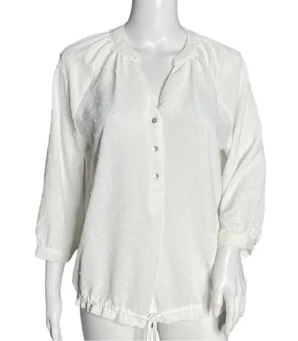 Como vintage Shirt Women Small White Swiss Dot Popover Casual Neutral Minimalist